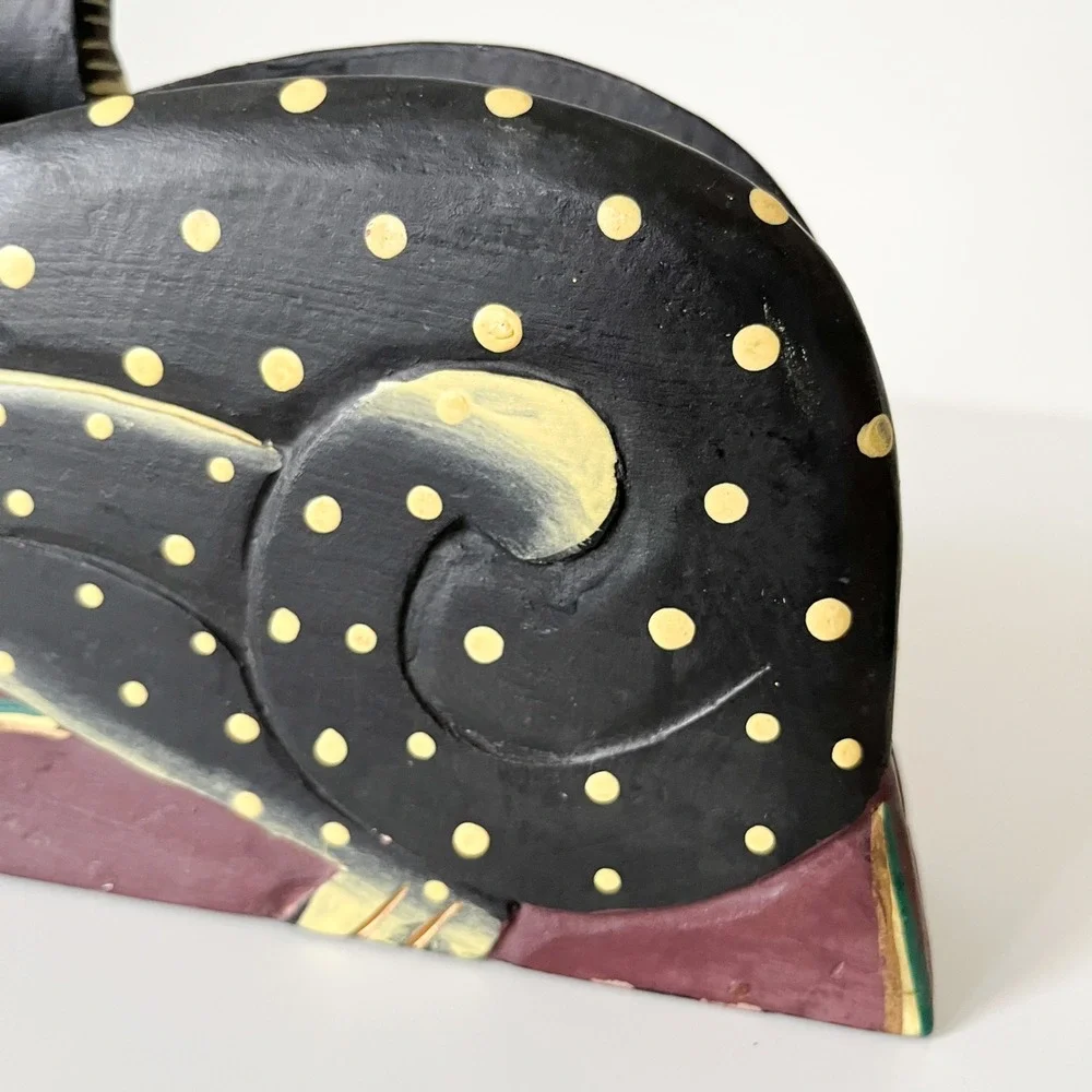 Wooden Cat Carved Painted Napkin Letter Holder Polka Dot Folk Art Halloween Fall
